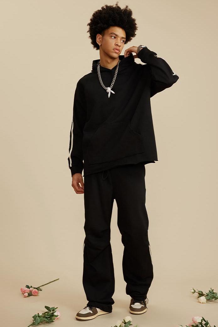 Side Stripe Distressed Hoodie
