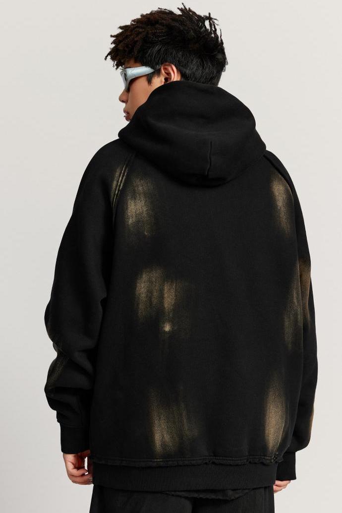 Washed Distressed Fleece Hoodie
