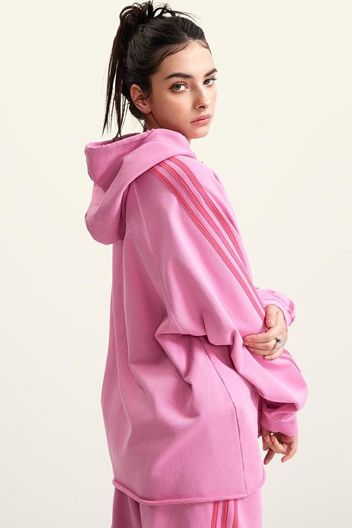 Side Stripe Distressed Hoodie