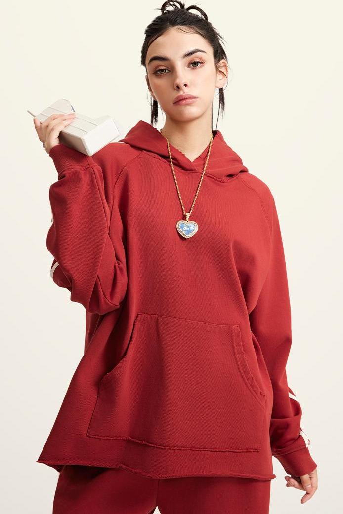 Side Stripe Distressed Hoodie