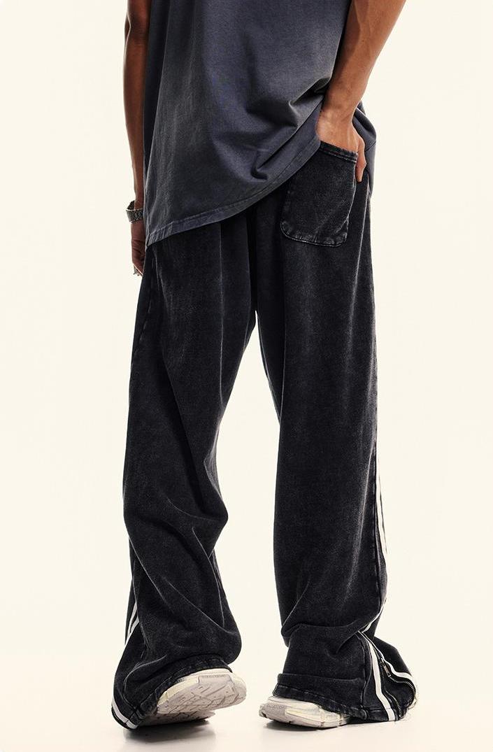 380GSM Washed Stripe Zip Up Sweatpant