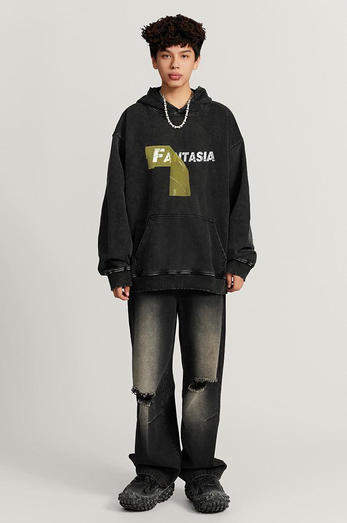 425GSM Screent Printed Wash Out Oversized Hoodie