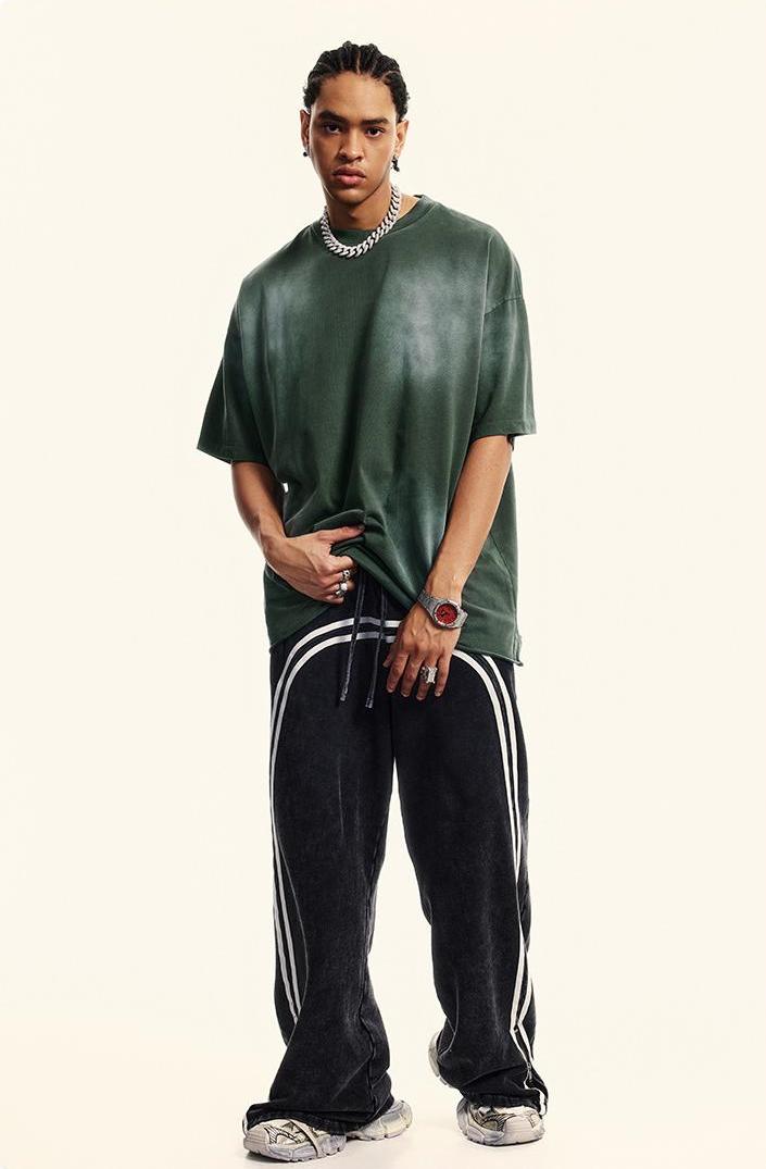 380GSM Washed Stripe Zip Up Sweatpant