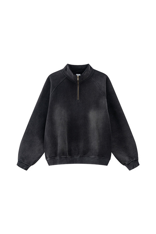 332GSM Spray Washed Raglan Sleeve 1/4 Zip Sweatshirt