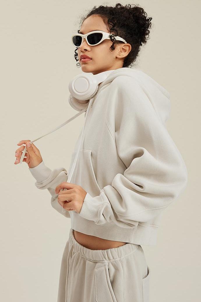 Fleece Pigment Dyed Crop Hoodie