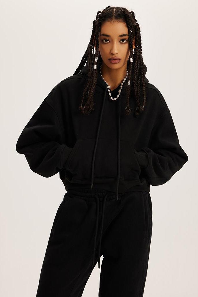 Basic Fleece Crop Hoodie