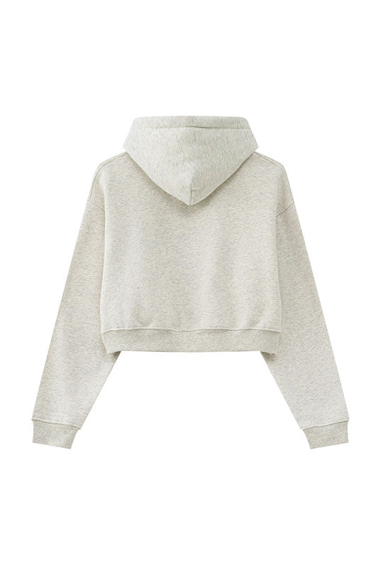 345GSM Fleece Zipper Crop Solid Hoodie
