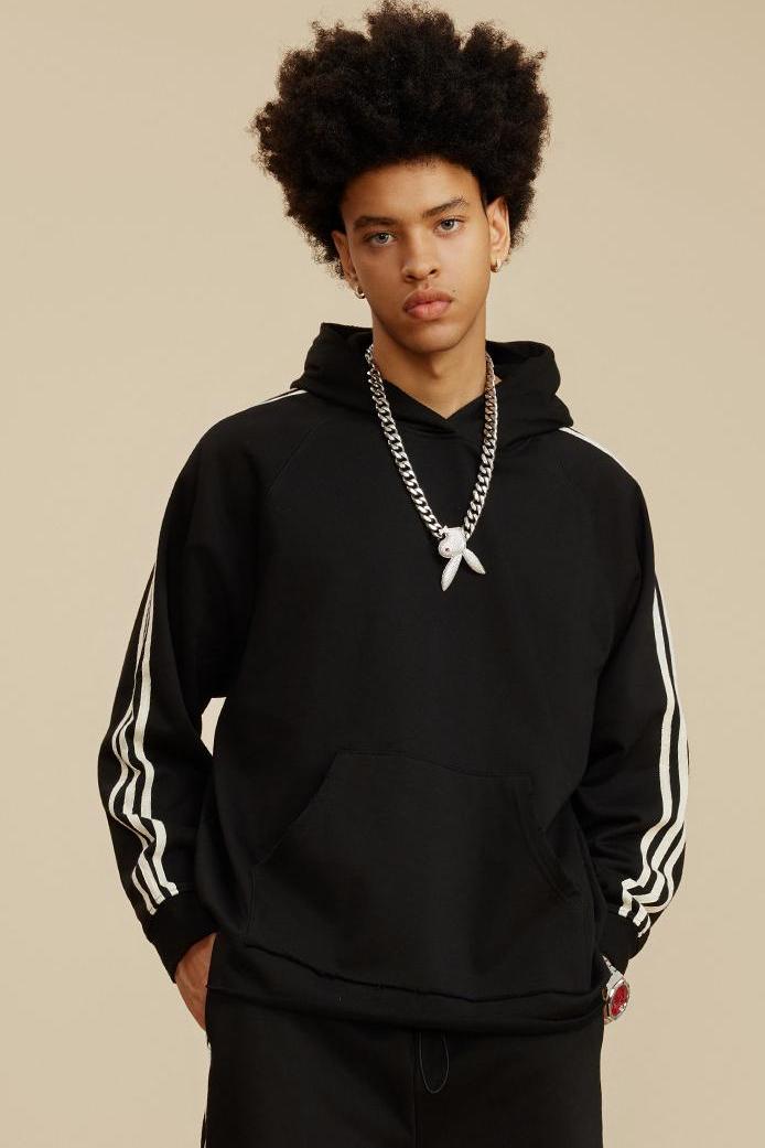 Side Stripe Distressed Hoodie