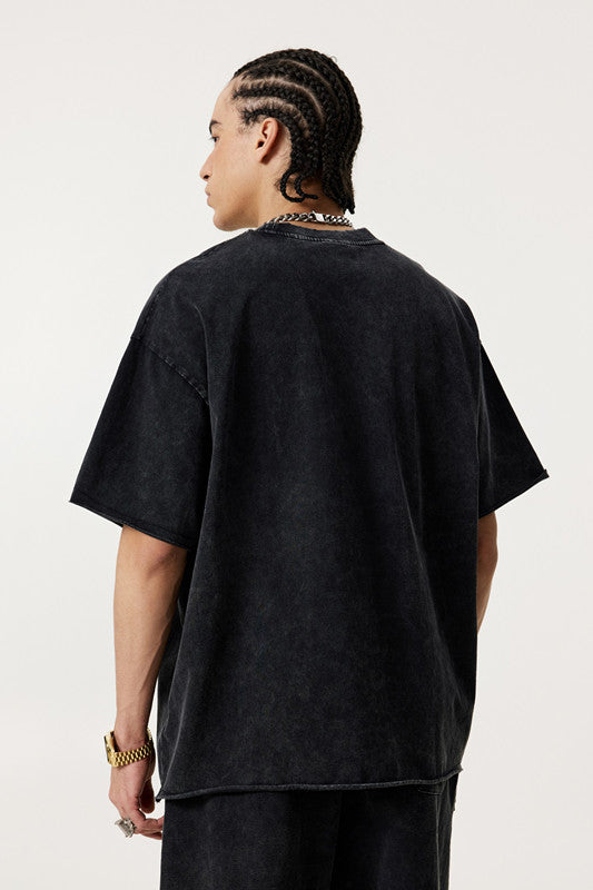 285GSM Distressed Fried Snowflakes Washed Tee