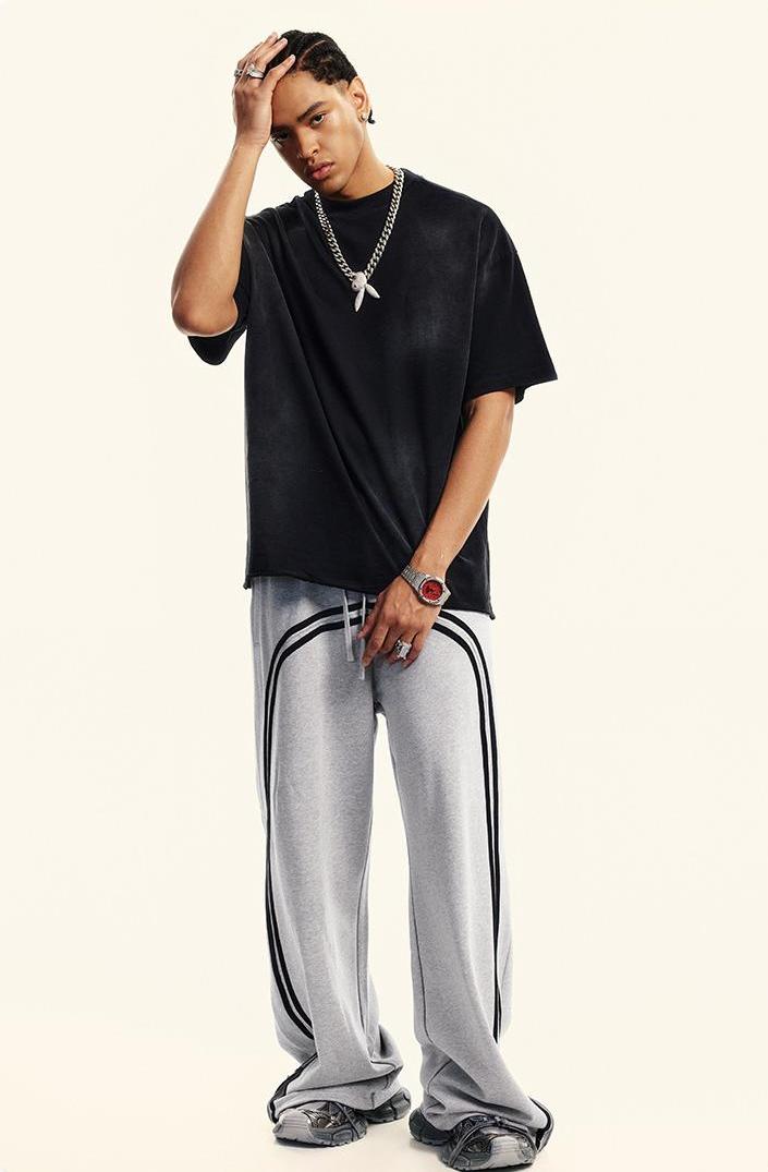 380GSM Washed Stripe Zip Up Sweatpant