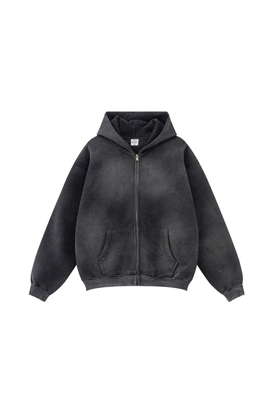332GSM Spray Washed Fleece Zipper Hoodie