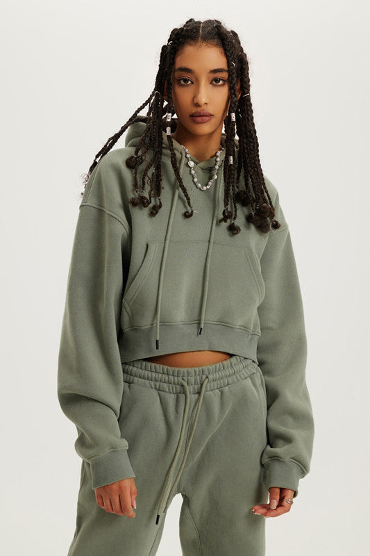 Basic Fleece Crop Hoodie