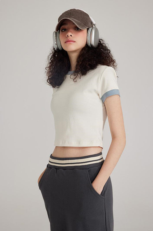 220GSM Color Contrast Crop Tee