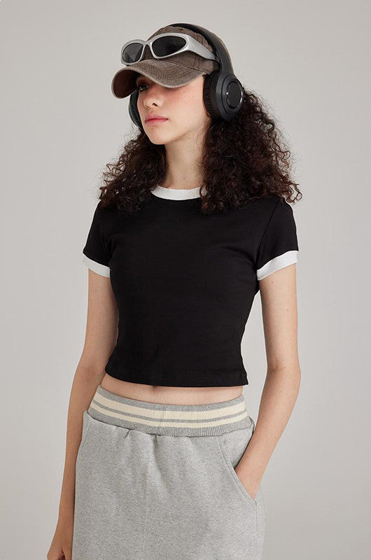 220GSM Color Contrast Crop Tee