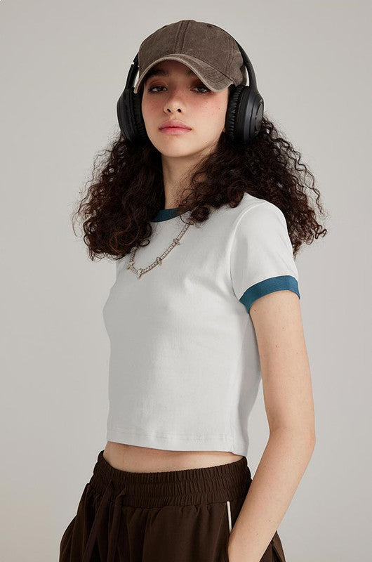 220GSM Color Contrast Crop Tee