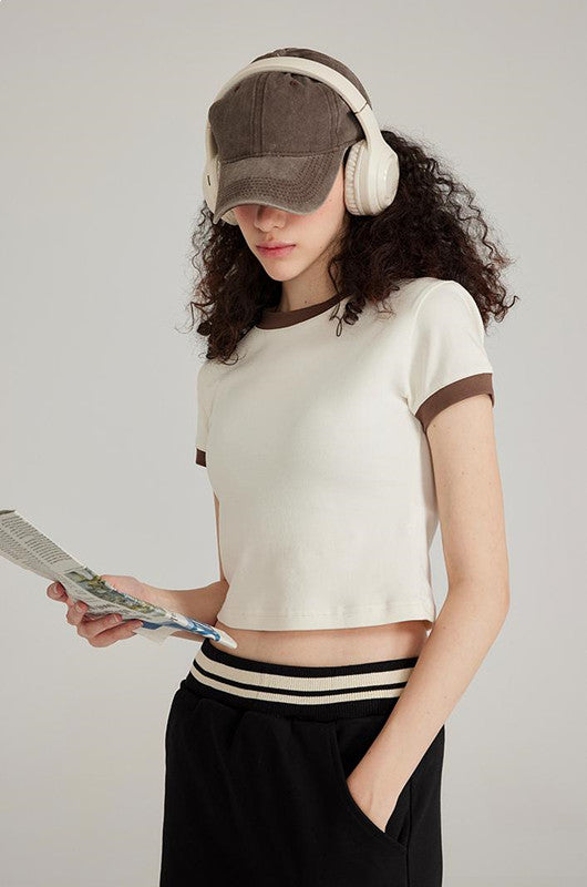 220GSM Color Contrast Crop Tee