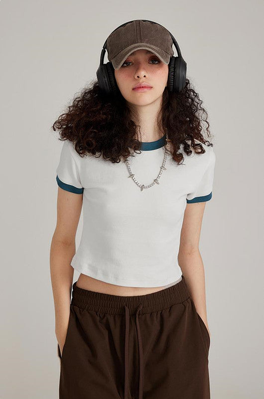 220GSM Color Contrast Crop Tee