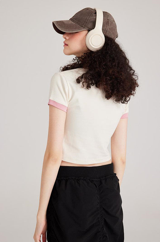 220GSM Color Contrast Crop Tee