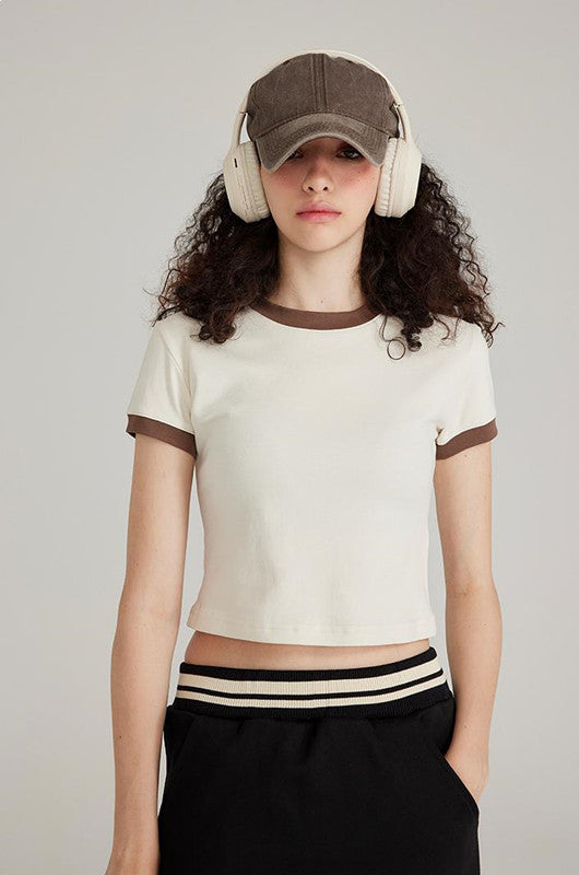 220GSM Color Contrast Crop Tee