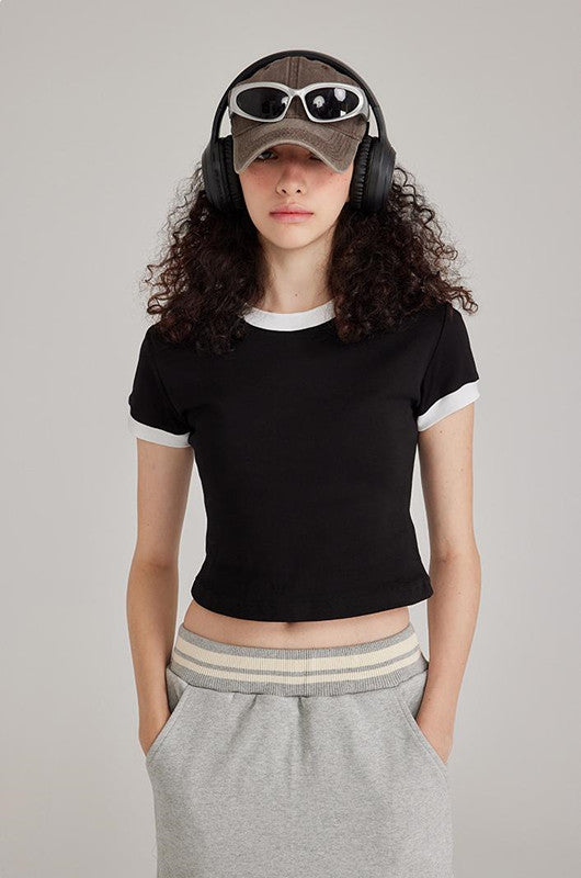 220GSM Color Contrast Crop Tee
