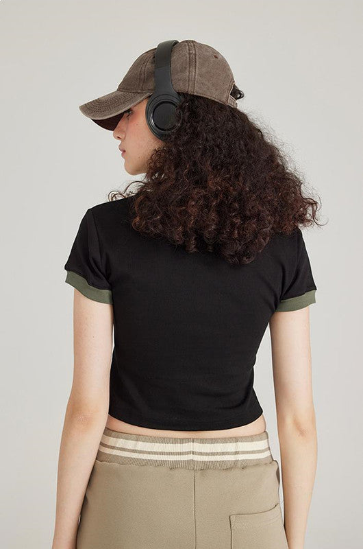 220GSM Color Contrast Crop Tee