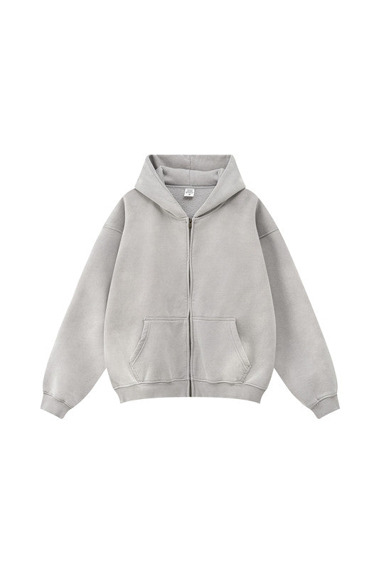 332GSM Spray Washed Fleece Zipper Hoodie