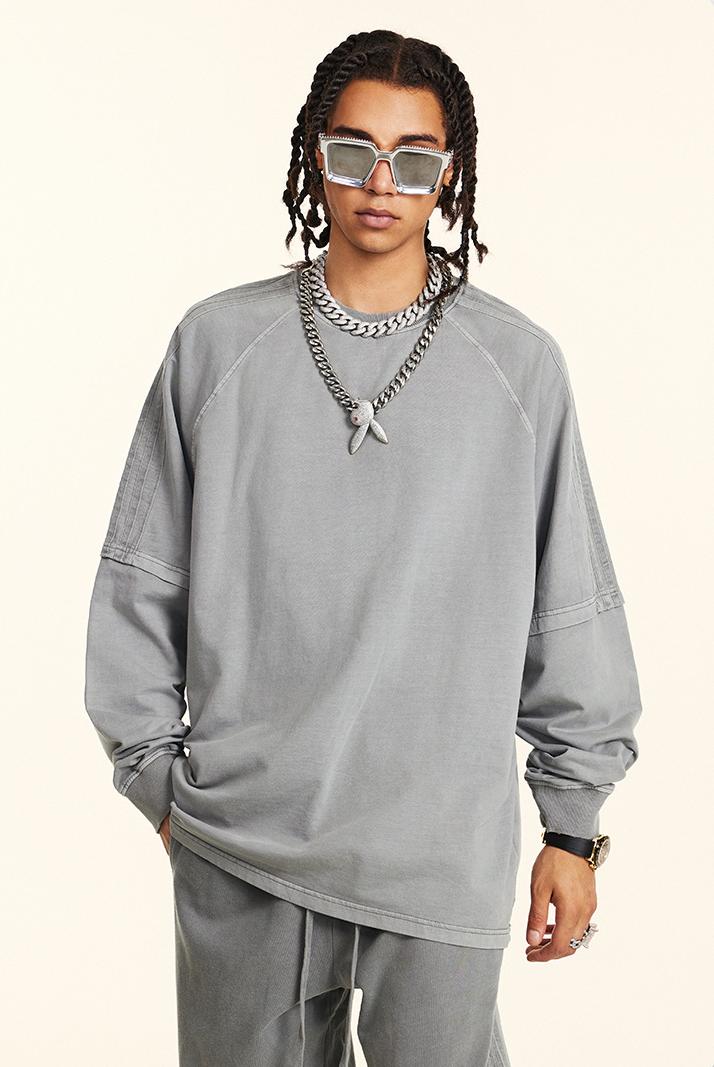 260GSM Stripe Side Pigment dyed Long Sleeve Crew