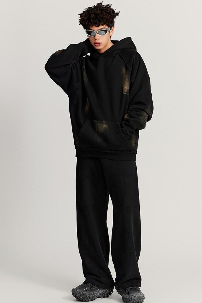 Washed Distressed Fleece Hoodie