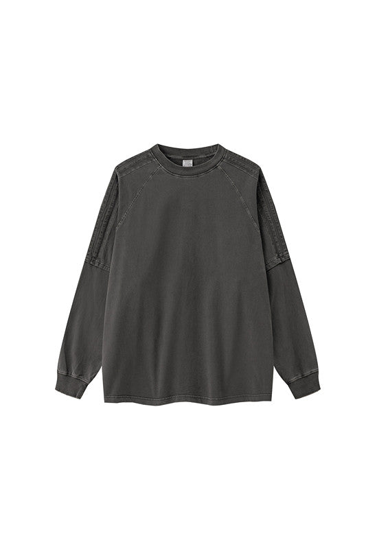 260GSM Stripe Side Pigment dyed Long Sleeve Crew