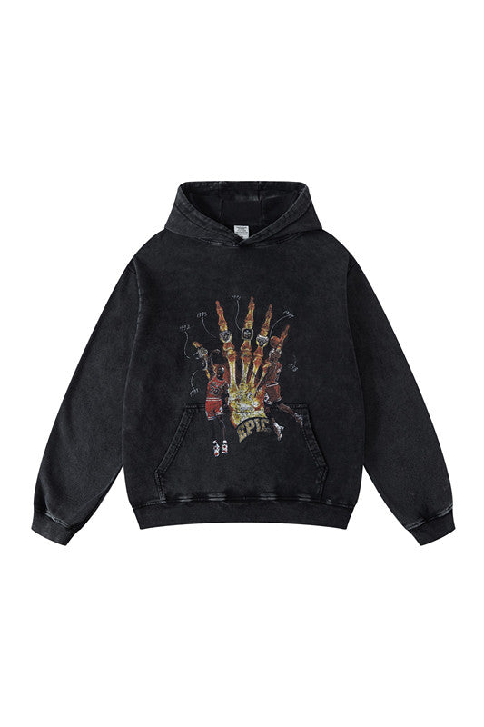 420GSM Over Pocket Printed Vintage Washed Hoodie