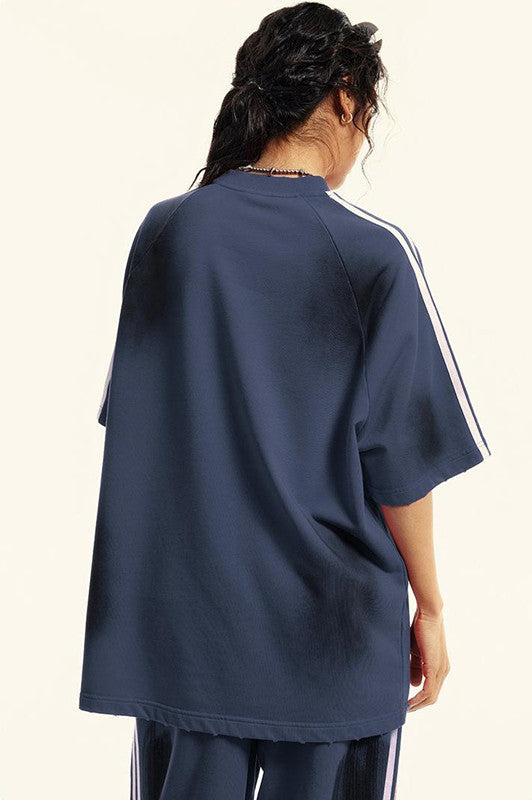 300GSM Dirty Effect Stripe Side Tee