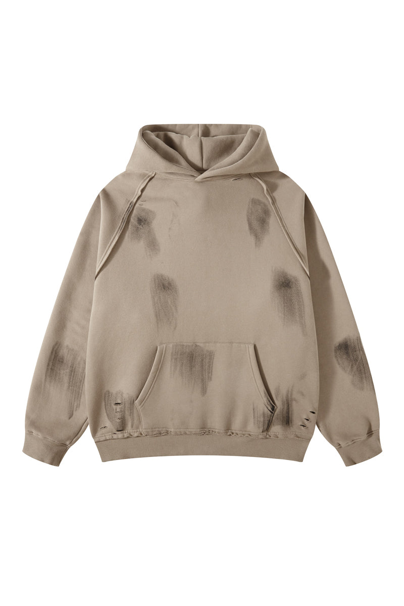 Washed Distressed Fleece Hoodie