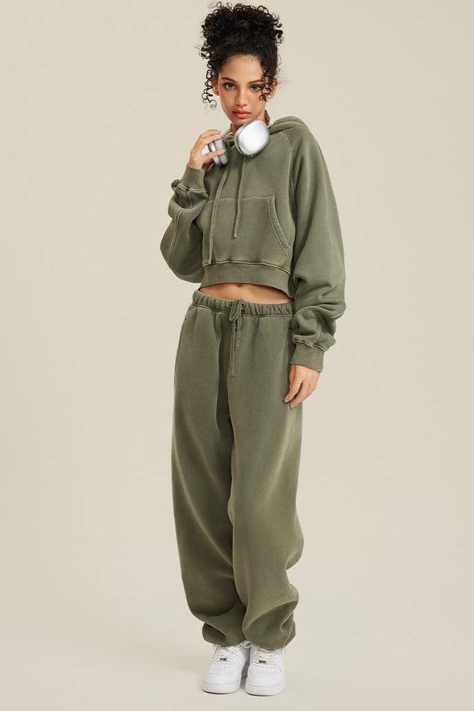 Fleece Pigment Dyed Crop Hoodie