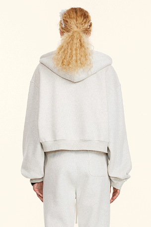 345GSM Fleece Zipper Crop Solid Hoodie
