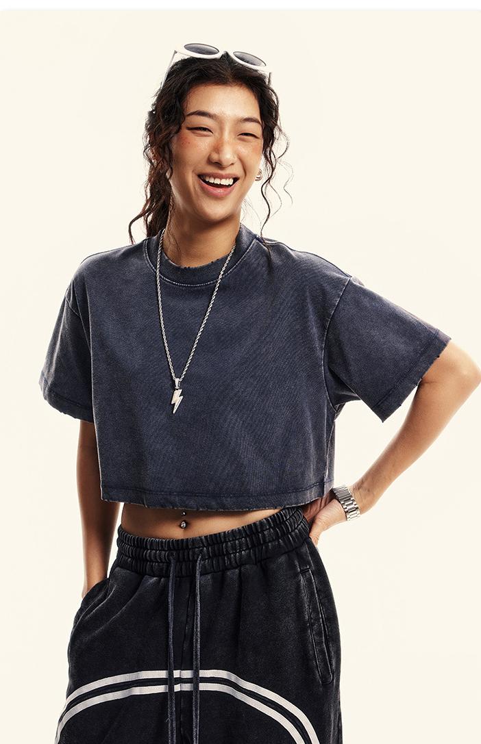 230GSM Stone Washed Crop Tee