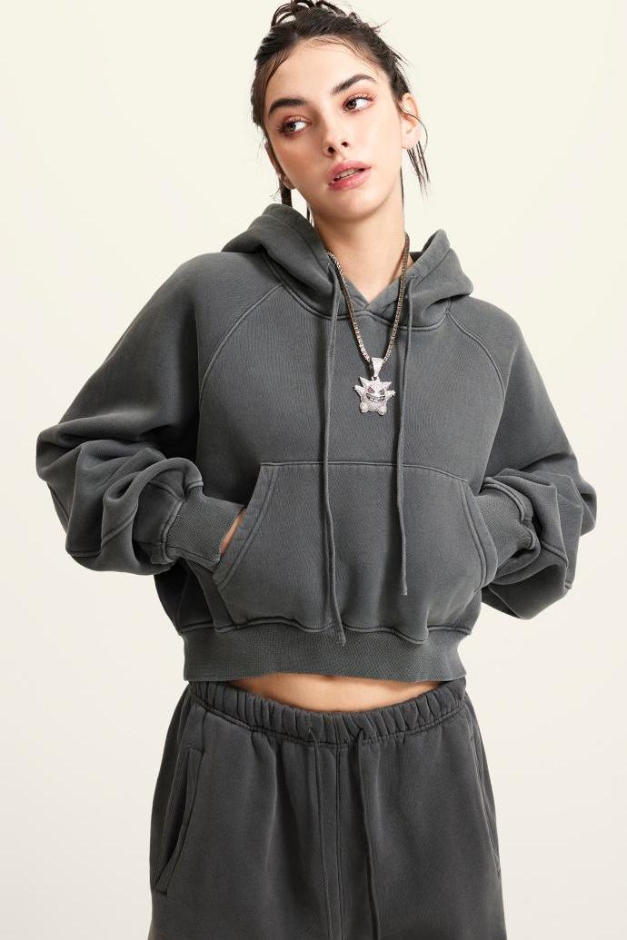 Fleece Pigment Dyed Crop Hoodie
