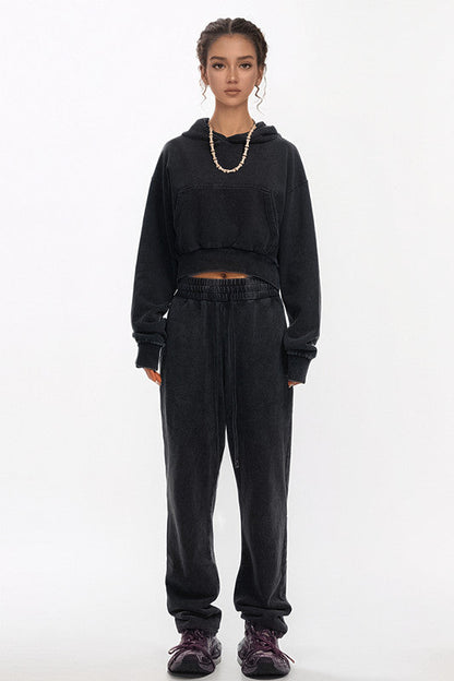380GSM Gradient Washed Crop Hoodie