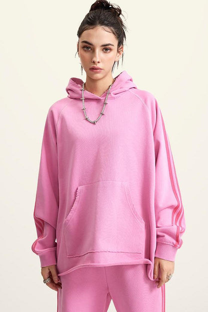 Side Stripe Distressed Hoodie