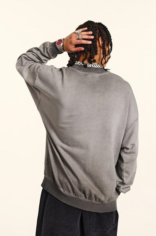 100% Cotton 380GSM Gradient Washed Long Sleeve Crew