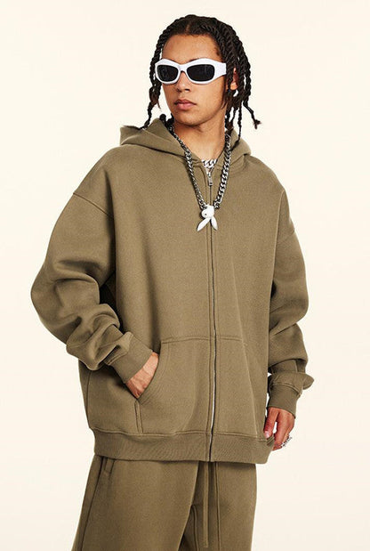 345GSM Fleece Solid Color Zipper Jacket