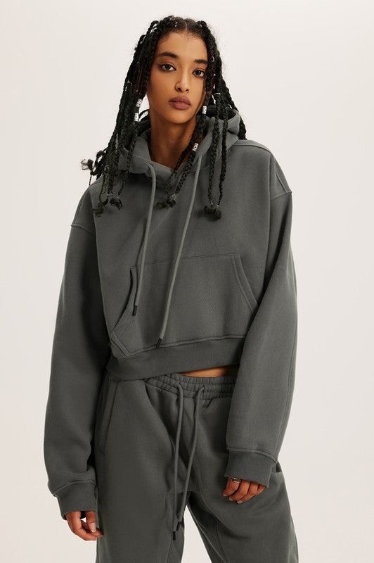 Basic Fleece Crop Hoodie