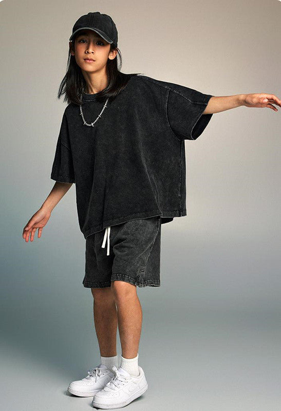 Kids 250G Side Stripe Washed Tee