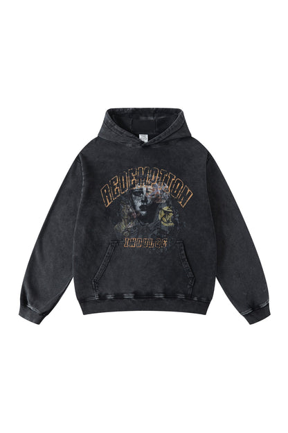 420GSM Over Pocket Printed Washed Hoodie