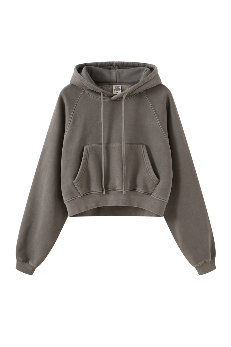 Fleece Pigment Dyed Crop Hoodie