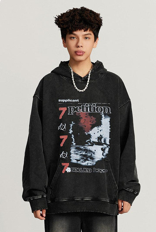 420GSM Over Pocket Printed Washed Hoodie