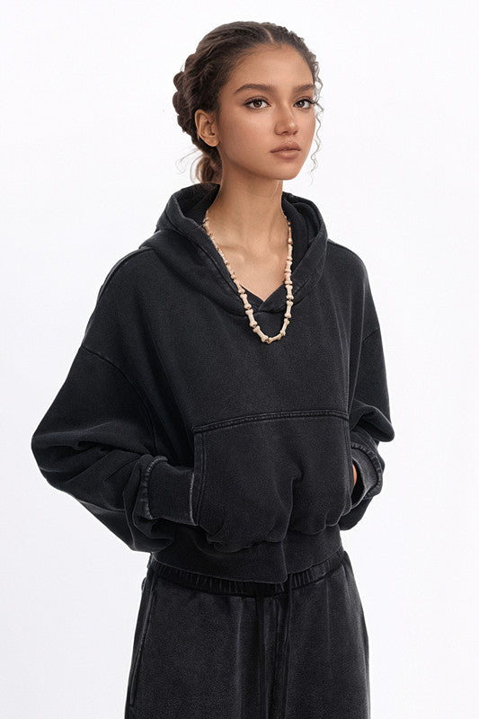 380GSM Gradient Washed Crop Hoodie