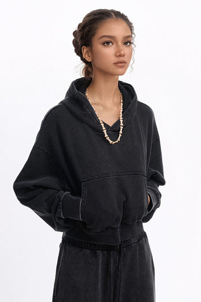 380GSM Gradient Washed Crop Hoodie