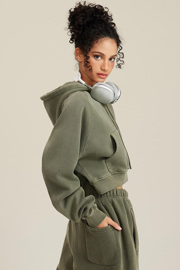 Fleece Pigment Dyed Crop Hoodie