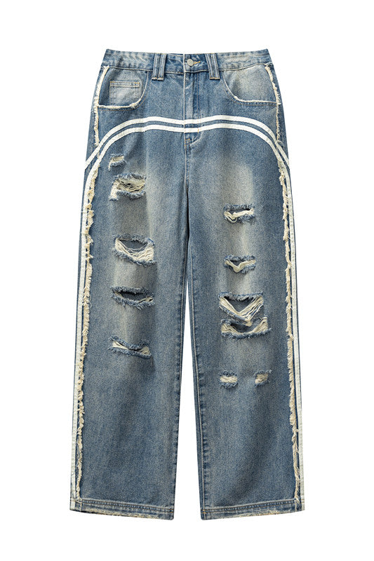405GSM Distressed Stripe Washed Jeans