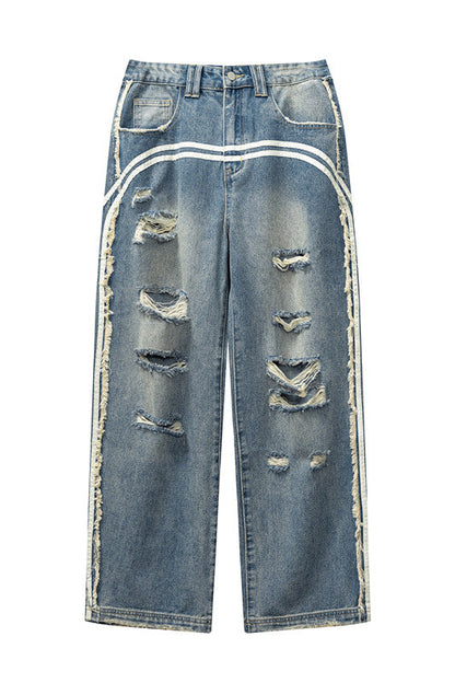 405GSM Distressed Stripe Washed Jeans